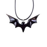 Bat Necklace, Hand Carved Wooden Bat Pendant, Gothic Wood Jewelry Gift for Women Men in Black and Brown