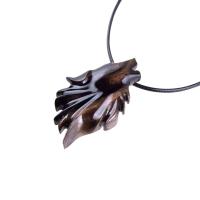 Wooden Wolf Necklace, Hand Carved Wood Wolf Head Pendant, Spirit Animal Totem, Woodland Jewelry in Black with Brown Streaks