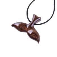 Hand Carved Wooden Whale Tail Pendant Necklace - Men's Nautical Wood Jewelry, Unique Gift for Him