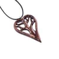 Wooden Heart Pendant, Hand Carved Tree of Life Necklace, Wood Heart Jewelry, One of a Kind 5th Anniversary Gift for Her