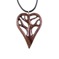 Wooden Heart Pendant, Hand Carved Tree of Life Necklace, Wood Heart Jewelry, One of a Kind 5th Anniversary Gift for Her