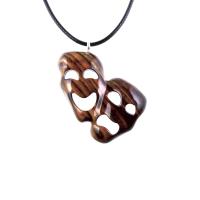 Hand Carved Comedy Tragedy Mask Necklace, Wooden Mask Pendant, Drama Necklace for Men or Women, Theatre Wood Jewelry