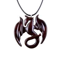 Reddish-Brown Reversible Wooden Dragon Pendant with 18 inches black cord necklace with lobster clasp closure.