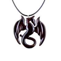 Dragon Necklace for Men or Women, Wooden Dragon Pendant, Hand Carved Wood Fantasy Jewelry, One of a Kind Gift for Him Her