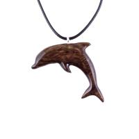 Dolphin Necklace, Hand Carved Wooden Dolphin Pendant, Sea Animal Nautical Wood Jewelry, One of a Kind Gift for Him Her