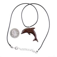 Dolphin Necklace, Hand Carved Wooden Dolphin Pendant, Sea Animal Nautical Wood Jewelry, One of a Kind Gift for Him Her