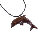 Dolphin Necklace, Hand Carved Wooden Dolphin Pendant, Sea Animal Nautical Wood Jewelry, One of a Kind Gift for Him Her