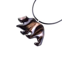 Wooden Grizzly Bear Pendant, Bear Necklace for Men or Women, Hand Carved Wood Jewelry, Totem Spirit Animal in Black with Brown Streaks