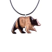 Wooden Grizzly Bear Pendant, Bear Necklace for Men or Women, Hand Carved Wood Jewelry, Totem Spirit Animal in Black with Brown Streaks