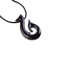 Wooden Fish Hook Pendant, Hand Carved Fish Hook Necklace, Mens Wood Necklace, Fisherman Jewelry, Gift for Him