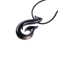 Wooden Fish Hook Pendant, Hand Carved Fish Hook Necklace, Mens Wood Necklace, Fisherman Jewelry, Gift for Him