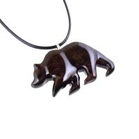 Bear Necklace, Wooden Grizzly Bear Pendant for Men or Women, Hand Carved Wood Jewelry, Totem Spirit Animal in Dark Brown