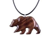 Hand Carved Wooden Bear Pendant, Grizzly Bear Necklace, Totem Spirit Animal Woodland Jewelry for Men or Women