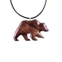 Hand Carved Wooden Bear Pendant, Grizzly Bear Necklace, Totem Spirit Animal Woodland Jewelry for Men or Women