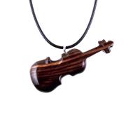 Reddish-Brown Wooden Violin Pendant with 18 inches black cord necklace.