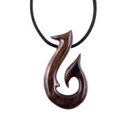 Hand Carved Fish Hook Pendant Necklace, Mens Wood Necklace, Handmade Fisherman Jewelry, One of a Kind Gift for Him