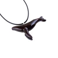 Humpback Whale Pendant, Hand Carved Wooden Sea Animal Necklace, Nautical Wood Jewelry, Whale-watcher Gift for Men Women