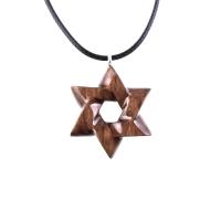 Hand Carved Wooden Star of David Pendant, Jewish Star Necklace for Men or Women, Wood Jewish Jewelry