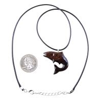 Salmon Necklace, Hand Carved Wooden Fish Pendant, Trout Necklace, Mens Wood Pendant, Fishermen Jewelry, Gift for Him