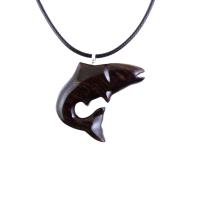 Salmon Necklace, Hand Carved Wooden Fish Pendant, Trout Necklace, Mens Wood Pendant, Fishermen Jewelry, Gift for Him