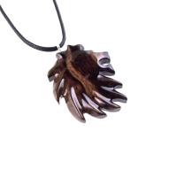 Hand Carved Wooden Lion Head Pendant, Men Wood Necklace, Handmade One of a Kind Leo Jewelry Gift for Him