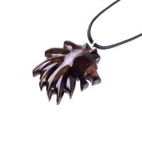Hand Carved Wooden Lion Head Pendant, Men Wood Necklace, Handmade One of a Kind Leo Jewelry Gift for Him