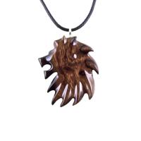 Hand Carved Wooden Lion Head Pendant, Men Wood Necklace, Handmade One of a Kind Leo Jewelry Gift for Him