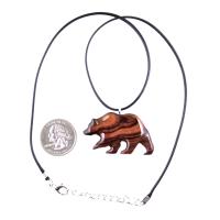 Wood Bear Necklace, Hand Carved Wooden Grizzly Bear Pendant for Men or Women, Spirit Animal Totem Jewelry Gift for Him Her