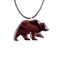 Wood Bear Necklace, Hand Carved Wooden Grizzly Bear Pendant for Men or Women, Spirit Animal Totem Jewelry Gift for Him Her