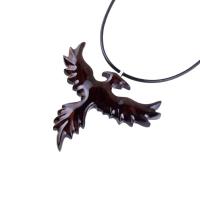 Hand Carved Phoenix Necklace, Wooden Rising Phoenix Pendant for Men or Women, Wood Firebird Necklace, Fantasy Inspirational Jewelry