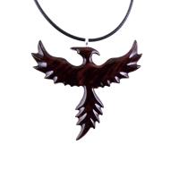 Hand Carved Phoenix Necklace, Wooden Rising Phoenix Pendant for Men or Women, Wood Firebird Necklace, Fantasy Inspirational Jewelry