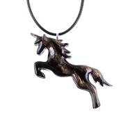 Hand Carved Wooden Unicorn Pendant Necklace, Fantasy Animal Wood Jewelry, One of a Kind Handmade Gift for Her Him