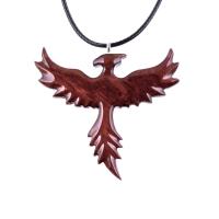 Rising Phoenix Necklace, Hand Carved Wooden Phoenix Pendant, Wood Firebird Jewelry, Inspirational Gift for Her Him