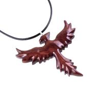 Rising Phoenix Necklace, Hand Carved Wooden Phoenix Pendant, Wood Firebird Jewelry, Inspirational Gift for Her Him