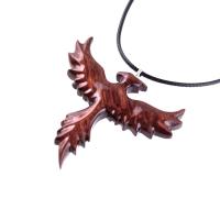 Rising Phoenix Necklace, Hand Carved Wooden Phoenix Pendant, Wood Firebird Jewelry, Inspirational Gift for Her Him