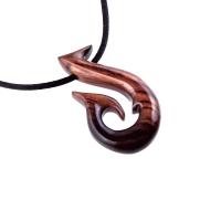 Hand Carved Fish Hook Pendant, Mens Wood Necklace, One of a Kind Wooden Fisherman Jewelry, Gift for Him