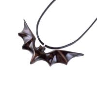 Bat Necklace, Hand Carved Wooden Bat Pendant, Gothic Wood Jewelry Gift for Women Men in Black and Brown
