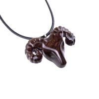 Hand Carved Wooden Ram Pendant Necklace, Handmade Animal Aries Wood Jewelry, One-of-a-kind Gift for Him