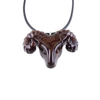 Hand Carved Wooden Ram Pendant Necklace, Handmade Animal Aries Wood Jewelry, One-of-a-kind Gift for Him