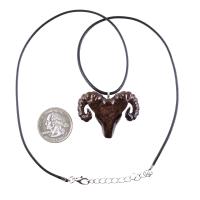 Hand Carved Wooden Ram Pendant Necklace, Handmade Animal Aries Wood Jewelry, One-of-a-kind Gift for Him