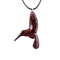 Hand Carved Wooden Hummingbird Pendant, Hummingbird Necklace, Wood Bird Jewelry, One of a Kind Gift for Her