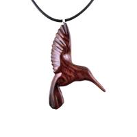 Hand Carved Wooden Hummingbird Pendant, Hummingbird Necklace, Wood Bird Jewelry, One of a Kind Gift for Her