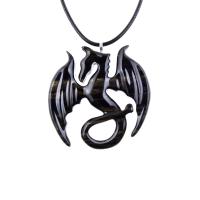 Dragon Necklace for Men Women, Hand Carved Wooden Dragon Pendant, Fantasy Wood Jewelry Gift for Her Him