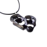 Hand Carved Comedy Tragedy Mask Pendant Necklace, Handmade Wooden Drama Jewelry for Men Women