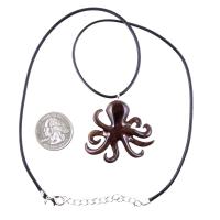 Hand Carved Octopus Necklace for Men or Women, Wooden Squid Pendant, Kraken Necklace, Nautical Wood Jewelry Gift for Him Her