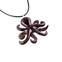 Hand Carved Octopus Necklace for Men or Women, Wooden Squid Pendant, Kraken Necklace, Nautical Wood Jewelry Gift for Him Her