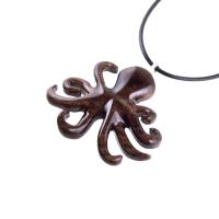 Hand Carved Octopus Necklace for Men or Women, Wooden Squid Pendant, Kraken Necklace, Nautical Wood Jewelry Gift for Him Her