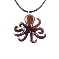 Hand Carved Octopus Necklace for Men or Women, Wooden Squid Pendant, Kraken Necklace, Nautical Wood Jewelry Gift for Him Her