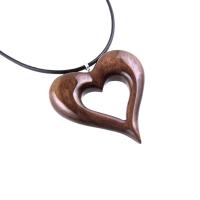 Wood Heart Necklace, Wooden Heart Pendant, Hand Carved 5th Anniversary Gift for Her, One of a Kind Handmade Jewelry