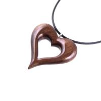 Wood Heart Necklace, Wooden Heart Pendant, Hand Carved 5th Anniversary Gift for Her, One of a Kind Handmade Jewelry